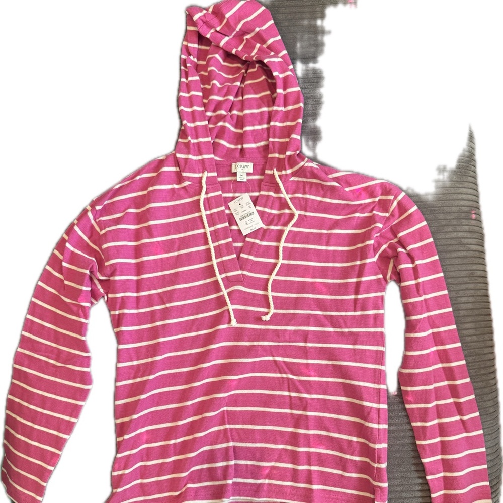 J. Crew Pink and White Striped Hoodie